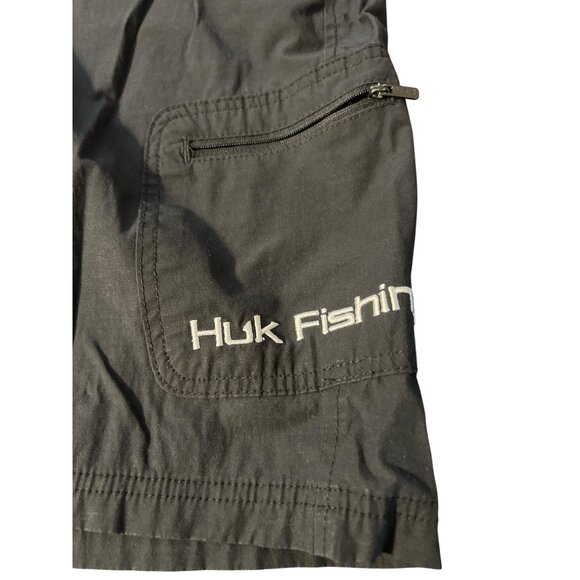 Huk Mens Performance Fishing Shorts Cargo Black Pockets Utility Zippers Sz Small - Picture 2 of 5